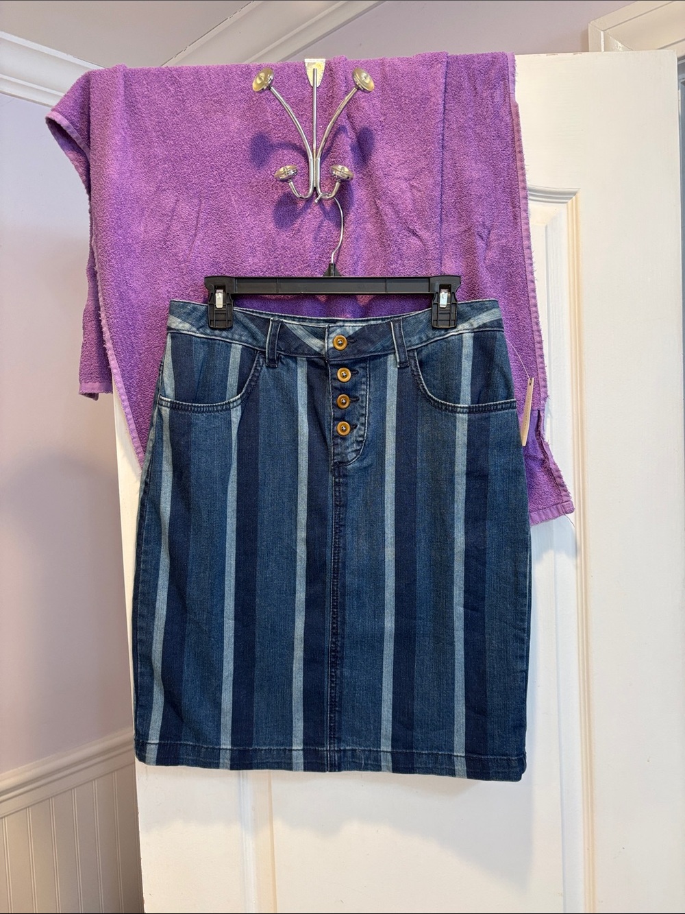 NWT Anthropologie Blue Striped Button-Front Jean  Skirt